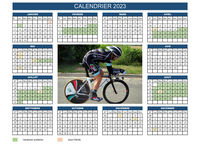 Calendrier VELODOM personnalisé 2023